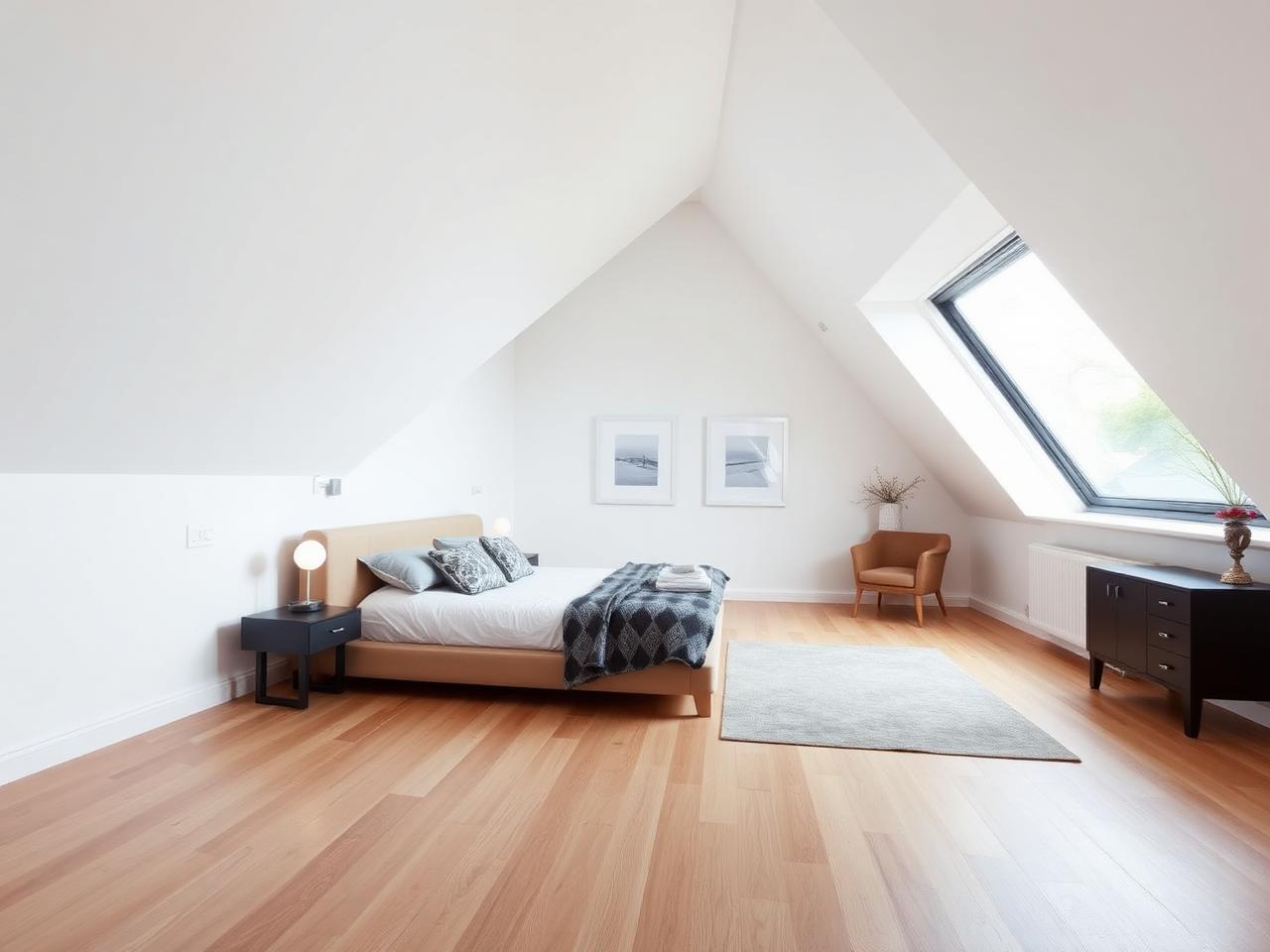 Hip-to-gable loft master bedroom with full-height gable wall