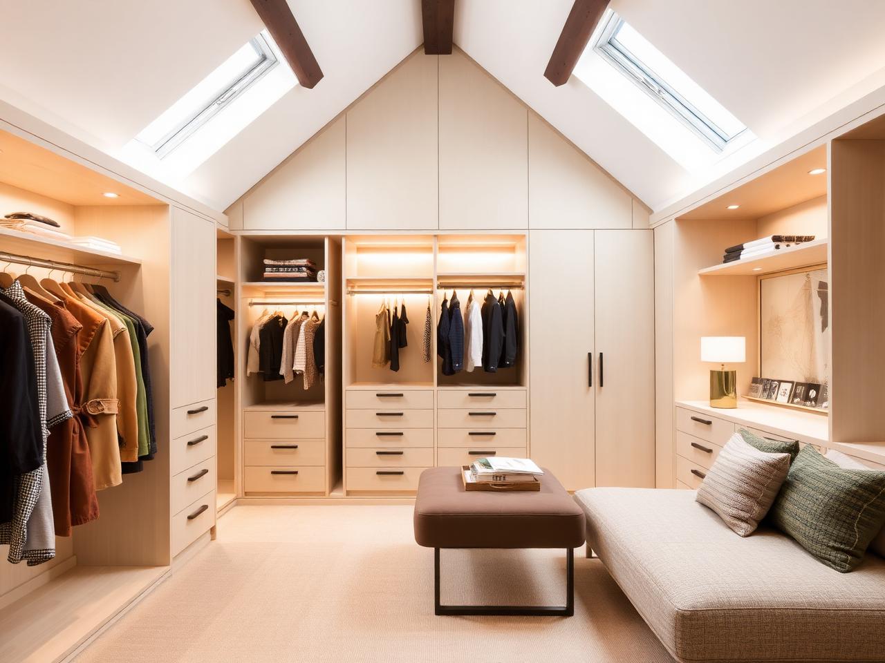 Hip-to-gable loft walk-in wardrobe with bespoke joinery