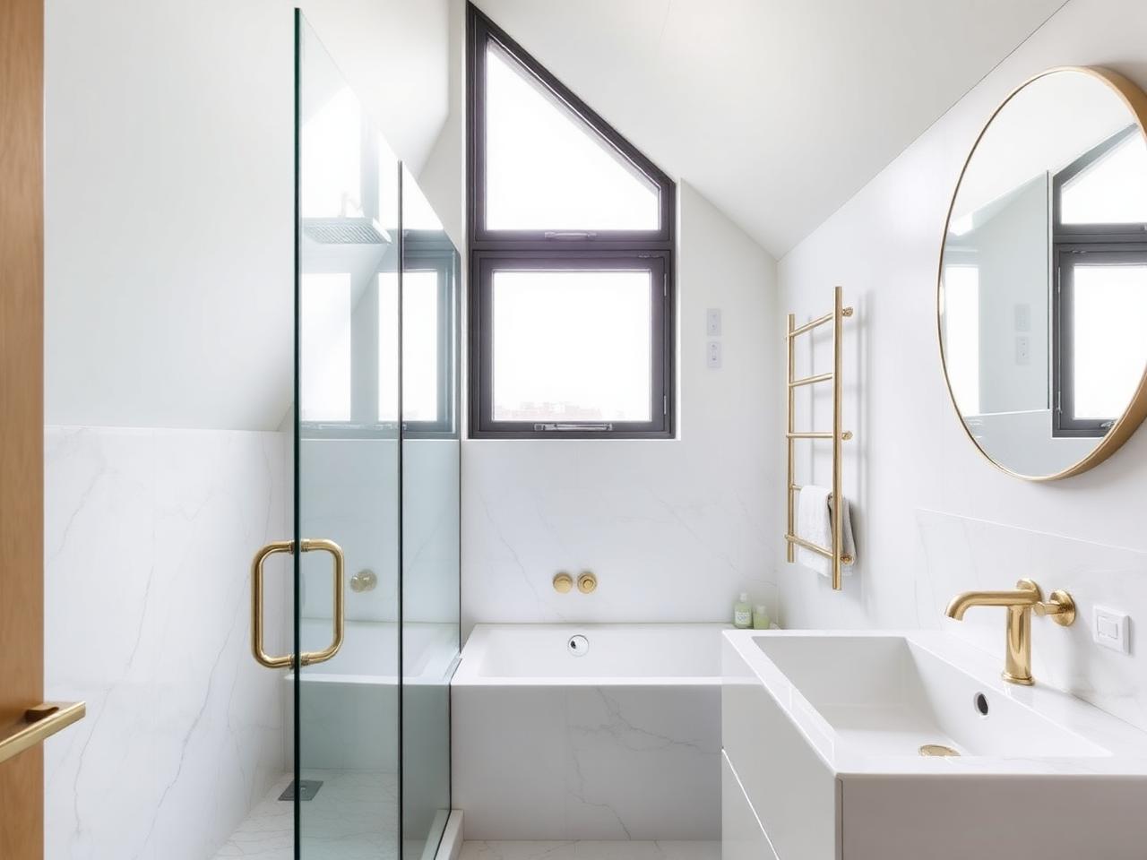 Hip-to-gable loft ensuite shower room with marble tiles
