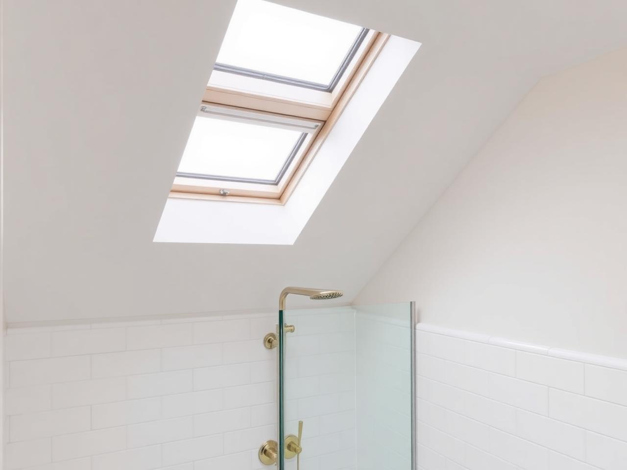 Velux loft shower room with roof window and walk-in shower